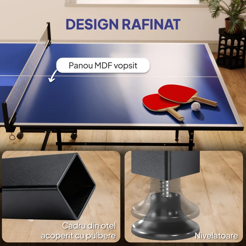 SPORTNOW Masă de Ping Pong Pliabilă cu Roți, Plasă și Palete pentru Interior