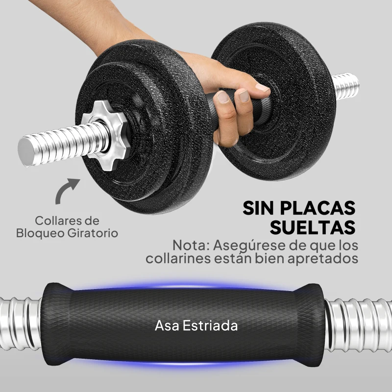 SPORTNOW Juego de Mancuernas Ajustables 20 kg 2 en 1 con Barras Recta de Conexión y Mangos Antideslizantes para Gimnasio en Casa