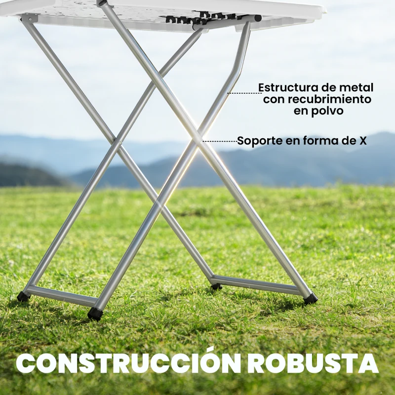 Outsunny Mesa Plegable Camping Portátil con Altura Ajustable en 5 Niveles Encimera de HDPE y Marco Metálico 75x50x73,5 cm Blanco