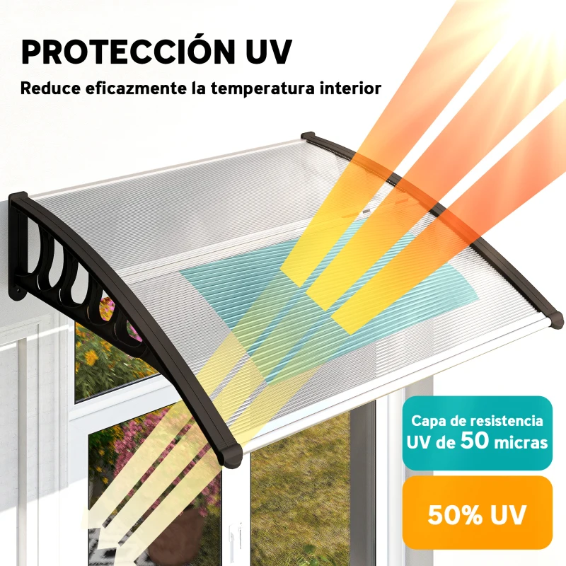 Outsunny Marquesina para Puertas y Ventanas 103x96,5 cm con Paneles de Policarbonato Barras de Aluminio Transparente
