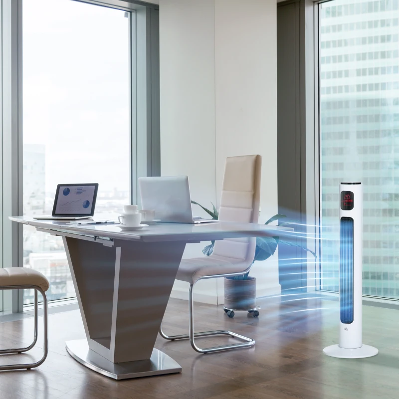 HOMCOM Ventilador de Torre Silencioso 45W con Control Remoto 3 Velocidades 3 Modos Temporizador 10H Oscilación 70° Blanco