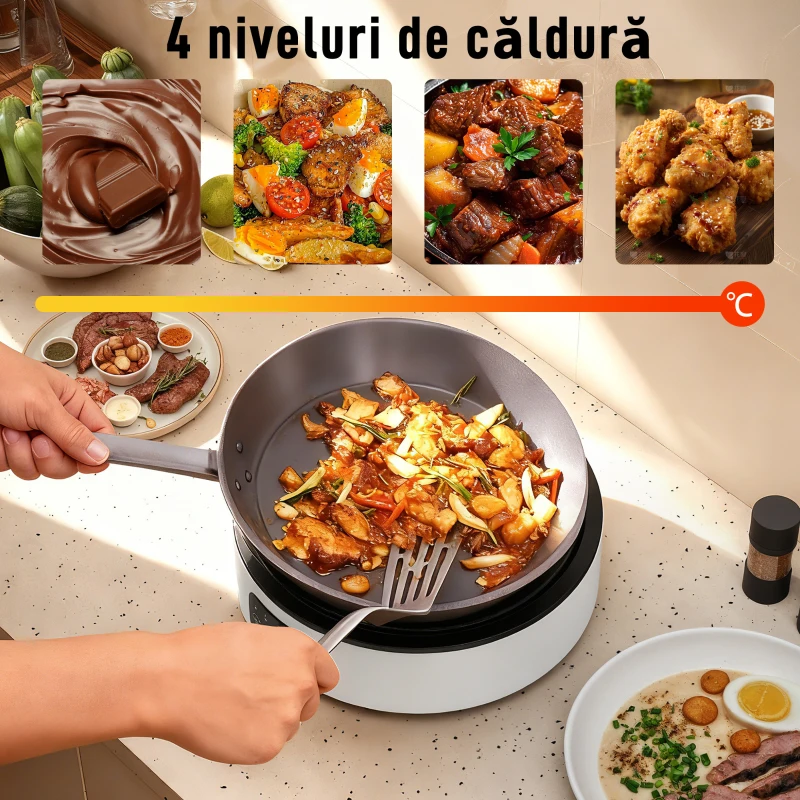 HOMCOM Plită Ceramică Electrică cu Plită de Grătar, Multifuncțională 36cm cu 4 Niveluri de Căldură pentru Toate Tipurile de Oale