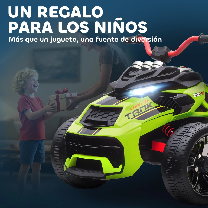 AIYAPLAY Quad Eléctrico para Niños 12V con 2 Motores Velocidad hasta 5 km/h 3 Ruedas Suspensión Verde