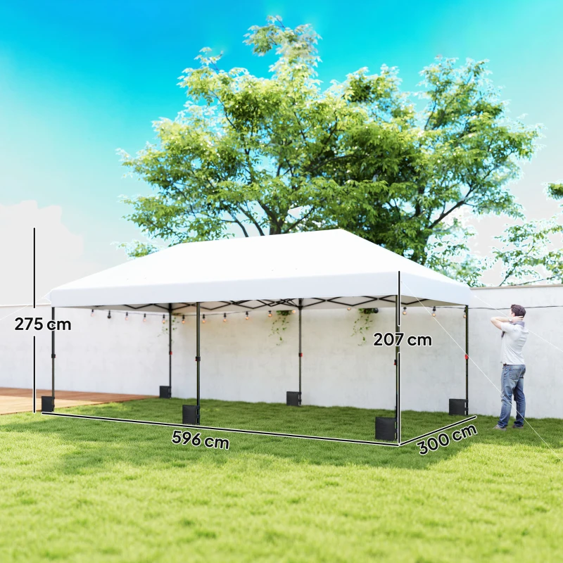 Outsunny Tenda Dobrável 6x3 m Pop-up Altura Ajustável 3 Níveis UPF50+ Fecho Central Sacos de Areia Bolsa com Rodas Prateado