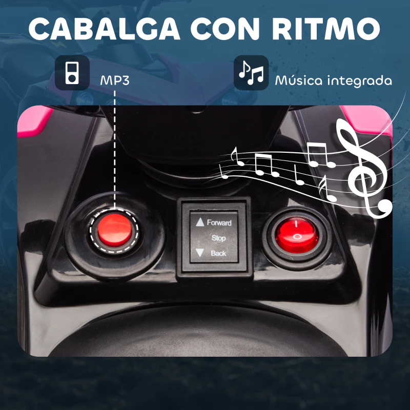 AIYAPLAY Quad Eléctrico para Niños 6 V Quad para Niños de 37 a 72 Meses Velocidad hasta 3 km/h Faros y Música 70x42x45 cm Rosa