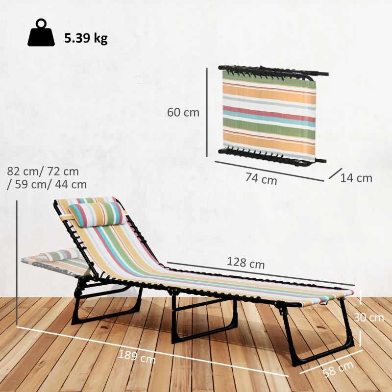 Outsunny Folding Sun Lounger Beach Chaise Chair Garden Reclining Cot Camping Recliner with 4 Position Adjustable Multicolored