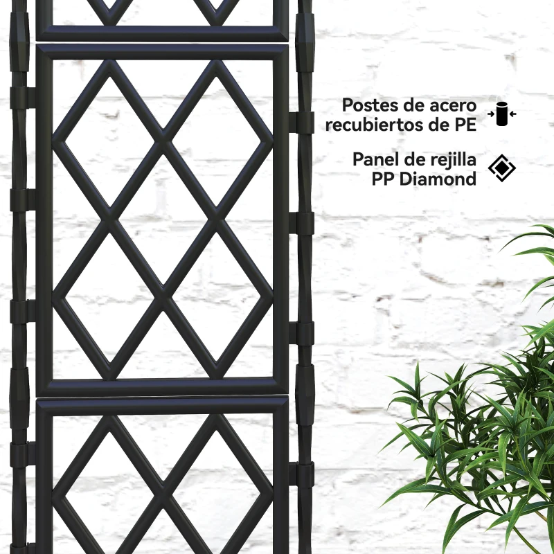 Outsunny Enrejado de Jardín Plegable Soporte para Plantas Trepadoras con Montaje DIY y Marco de Acero 85x197 cm Negro