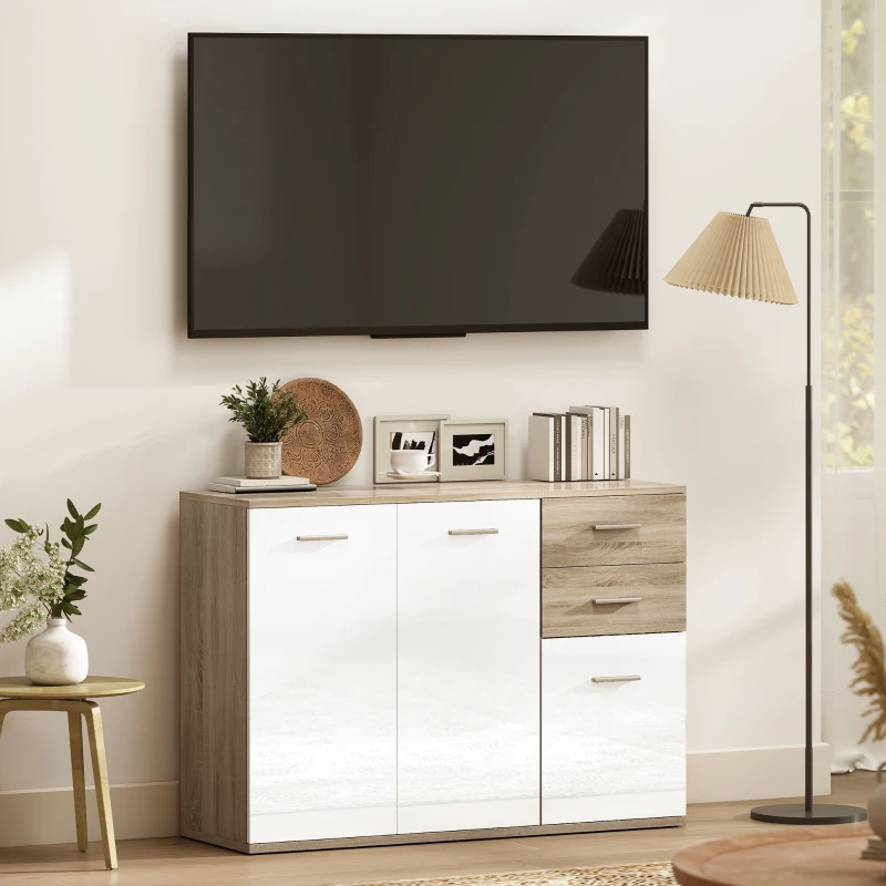 HOMCOM Comodă Modernă cu 3 Dulapuri și 2 Sertare din Lemn, Efect lemn