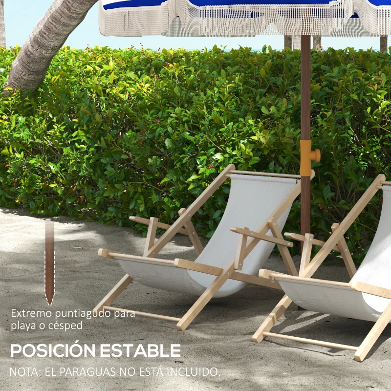 Outsunny Sombrilla de Playa con Flecos Ø190x210 cm con Protección UV40+ Antiviento Impermeable Bolsa de Transporte Azul y Blanco