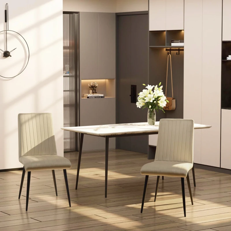 Homcom Set 2 Scaune Dining Elegante din Catifea – Spatar inalt