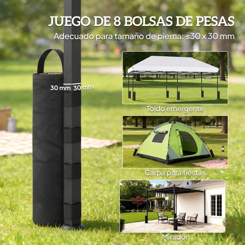 Outsunny Pack de 8 Bolsas de Peso para Carpa Bolsas de Arena de Tela Oxford 600D para Patas de Toldo Sin Arena Negro