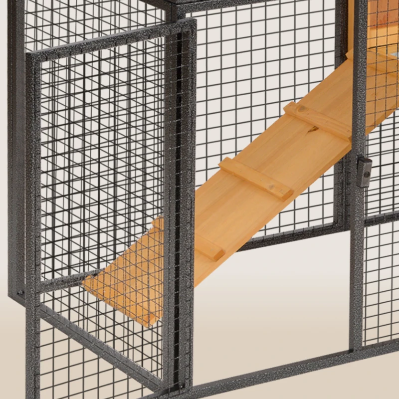 Pawhut Konijnenhok Tweevoudige Waterdichte Anti-slip Verhoogd Afsluitbare Deur Buiten Hout Metaal Bruin(m-9)