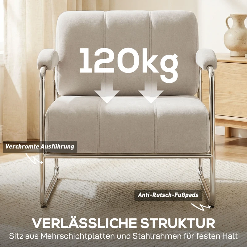 HOMCOM Moderne fauteuil, accentstoel met breed zitvlak en dikke vulling, chenille-gepolsterde stoel voor de woonkamer, beige