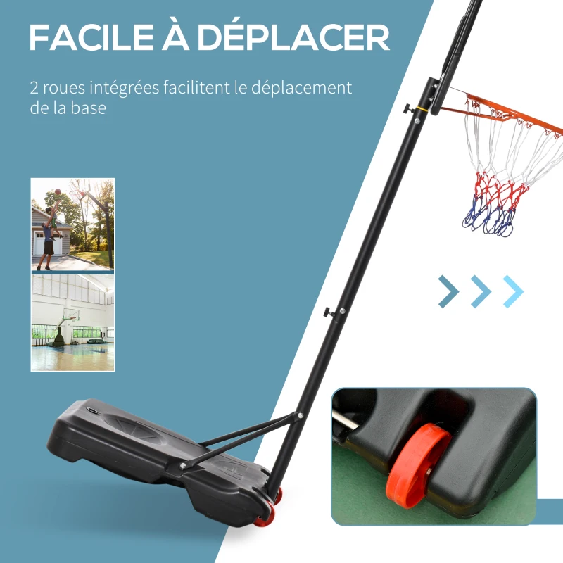 HOMCOM Panier de basket extérieur hauteur réglable 160–210 cm panier de basket sur pied à roulettes base remplissable noir