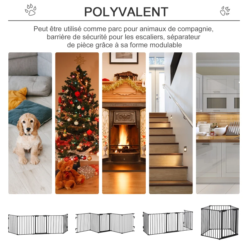 PawHut Barrière de sécurité parc enclos chien modulable pliable porte intégrée 300L max. x 74,5H cm métal PP noir