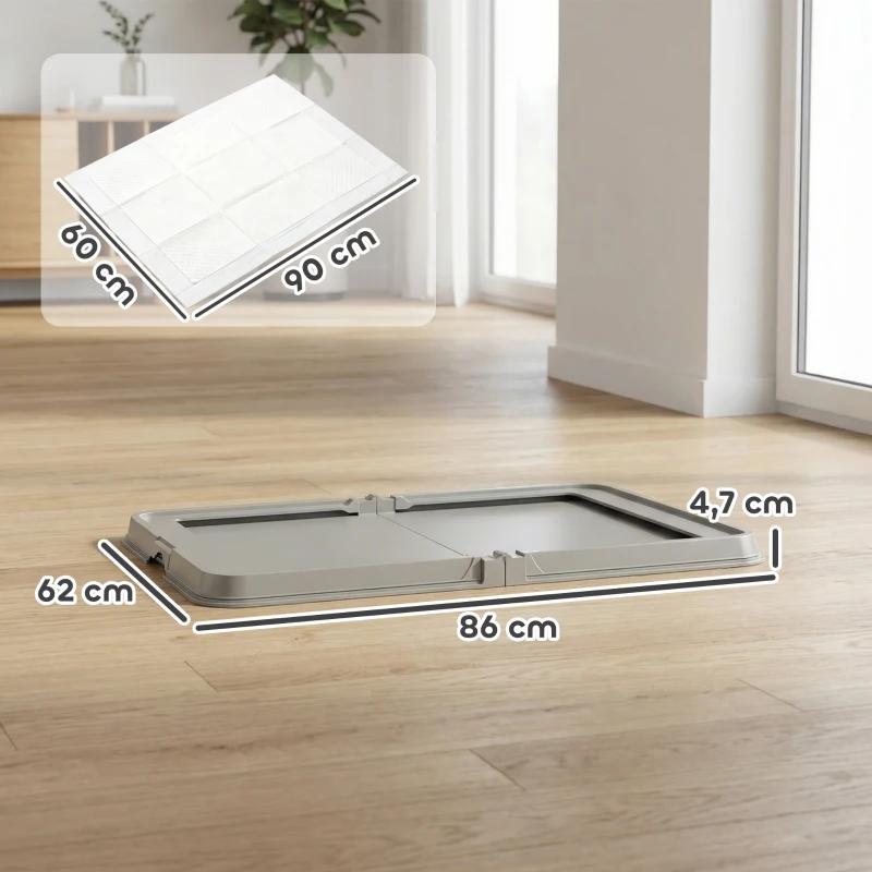 PawHut Inodoro para Perros Plegable 86x62 cm Bandeja Sanitaria Perros Entrenamiento 3 Almohadillas Pies Antideslizantes Gris