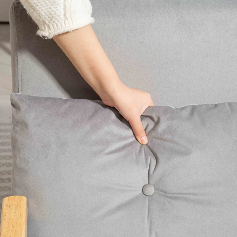 HOMCOM 4-in-1 Velvet-Feel Double Sofa Bed, with Pillows - Light Grey