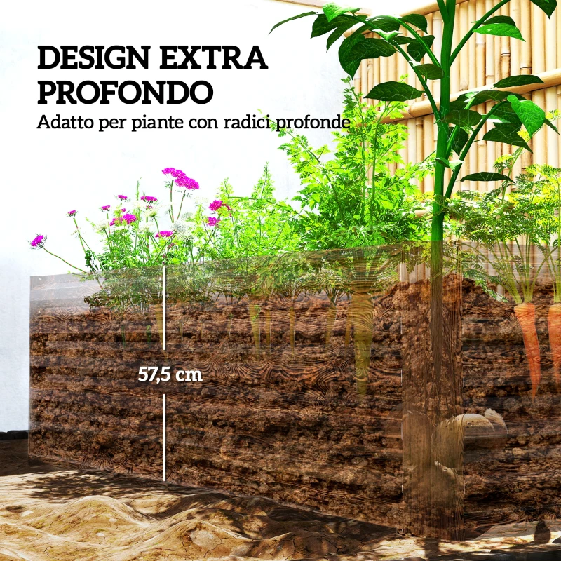 Outsunny Letto per Orto Rialzato con Fondo Aperto e Bordi Arrotondati, 180x90x57.5 cm, Marrone Scuro