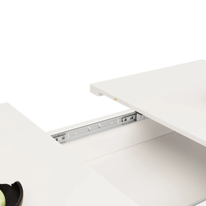 Ausziehbarer Esstisch mit 3 Ablageebenen und Glastüren, 110-140 x 80 x 76 cm, Weiß