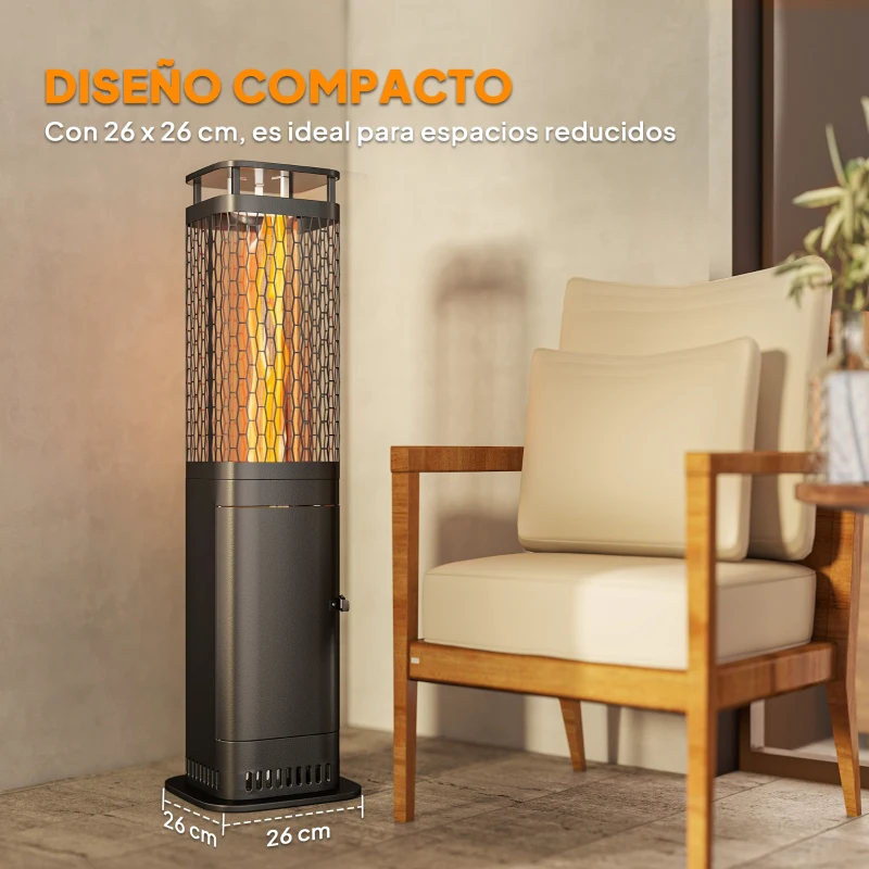 Outsunny Estufa de Pellets 6.86 KW sin Electricidad con Tubo de Vidrio Base Antideslizante y Rejilla Metálica sin Humo Negro