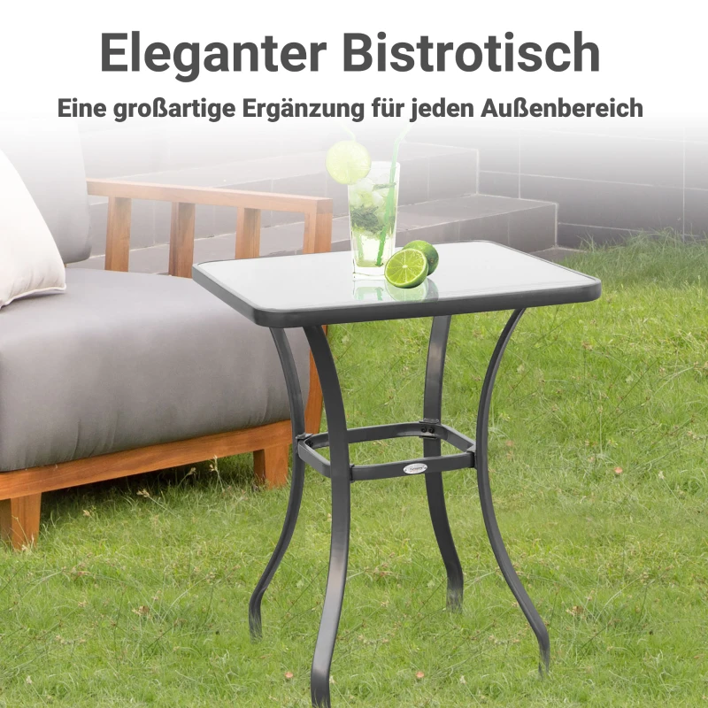 Outsunny Tuintafel glazen tafel bistrotafel balkon gehard glas + metaal 68,5 x 68,5 cm zwart