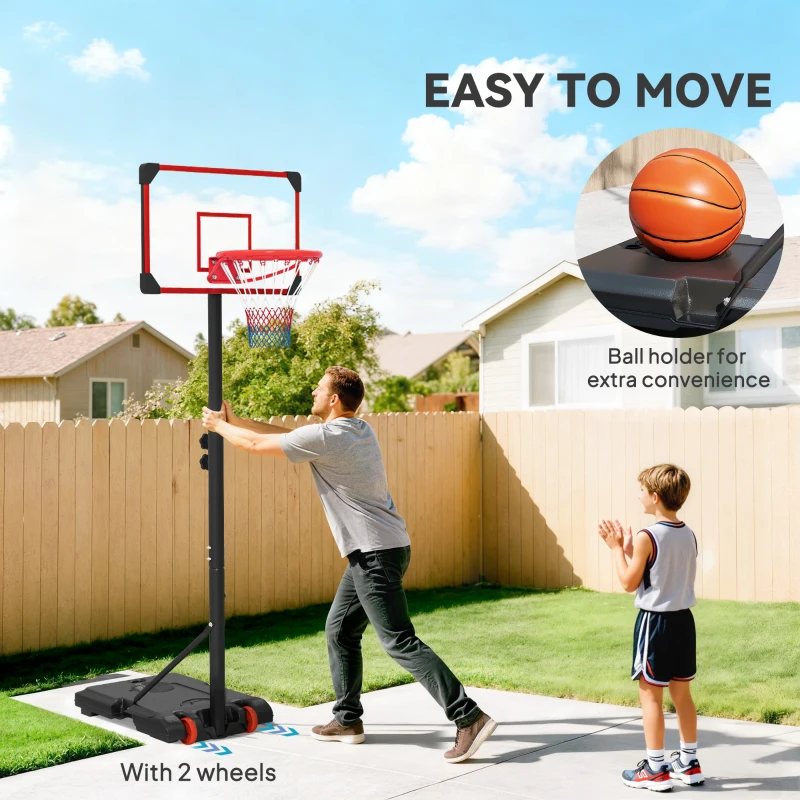 SPORTNOW Height Adjustable Basketball Hoop and Stand with Firm Backboard and Weighted Base, Portable on Wheels, Red