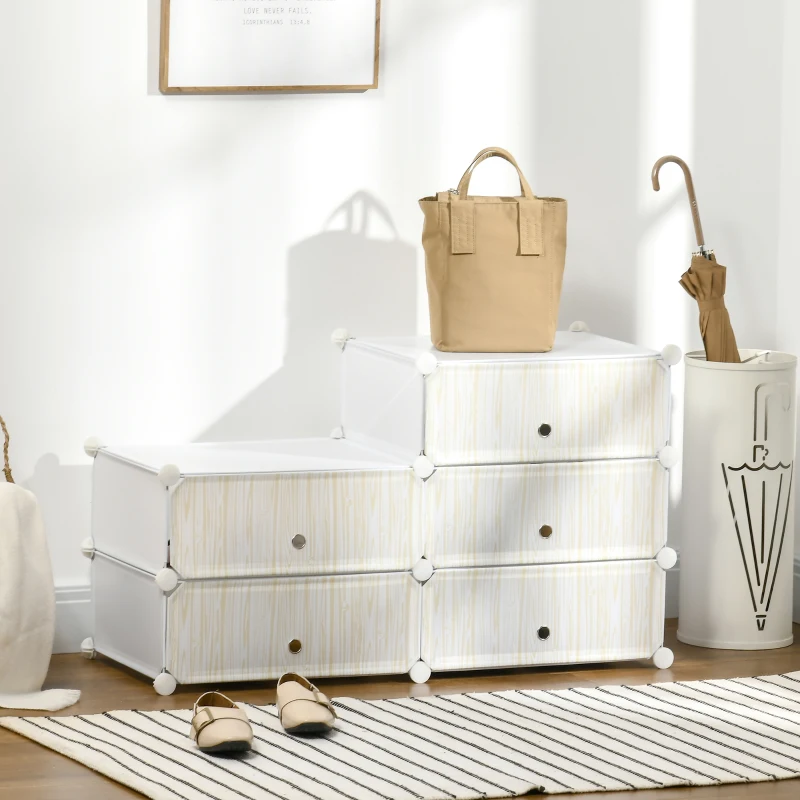 HOMCOM Armoire à chaussures modulable, meuble de rangement avec 6 cubes empilable en plastique, 49 x 36,5 x 108 cm blanc