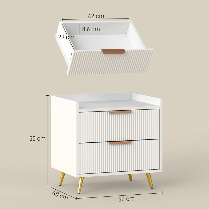 HOMCOM Elegant Two-Drawer Bedside Table - White
