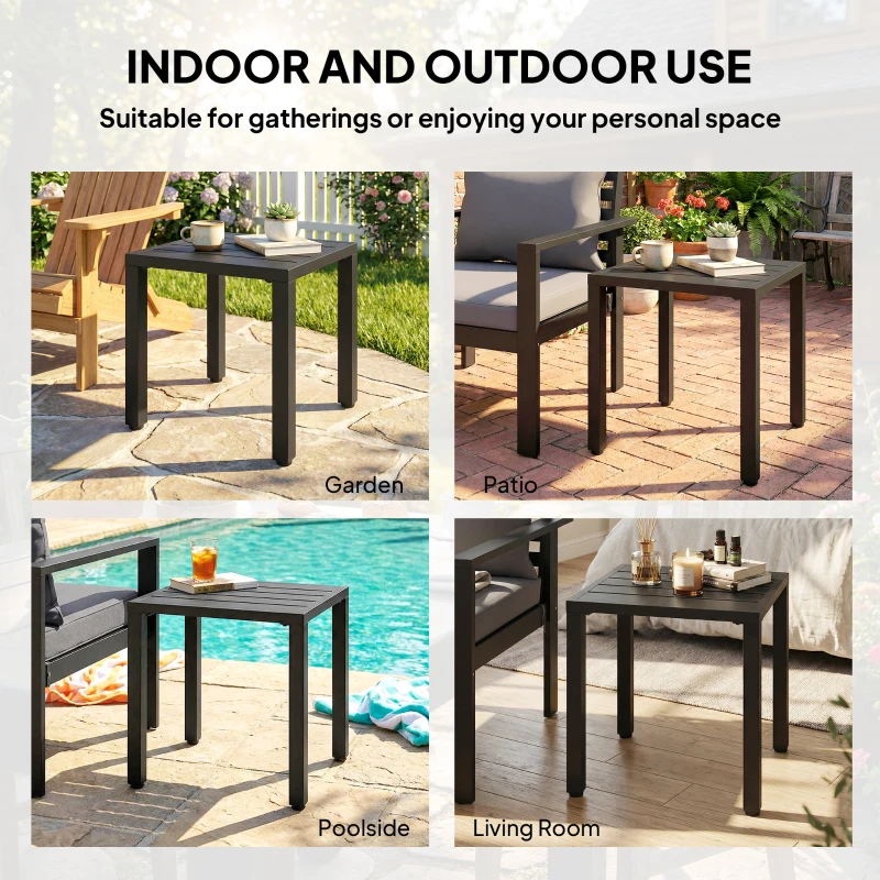 Outsunny Beistelltisch Garten wetterfester Gartentisch mit Lamellendesign, Quadratisch 45 x 45 x 45,5 cm