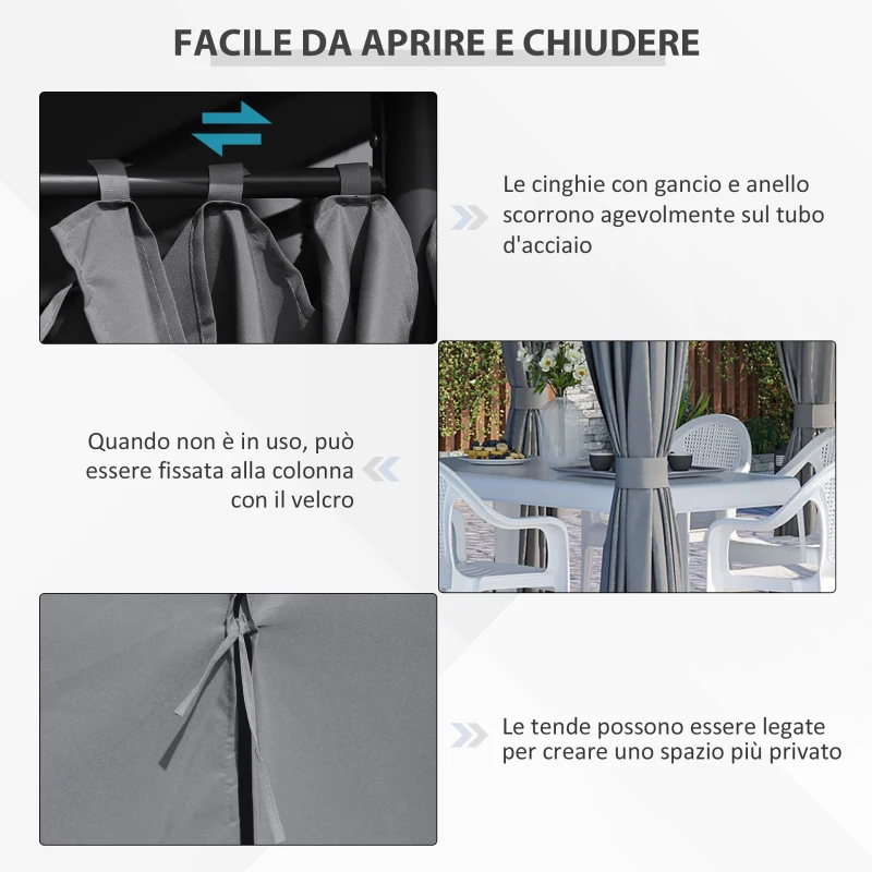 Outsunny Gazebo 3x4 m con 6 Pareti Rimovibili, 8 Fori di Drenaggio e 12 Picchetti, in Acciaio e Poliestere, Grigio e Nero