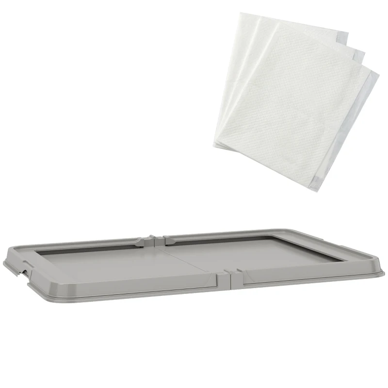 PawHut Inodoro para Perros Plegable 86x62 cm Bandeja Sanitaria Perros Entrenamiento 3 Almohadillas Pies Antideslizantes Gris