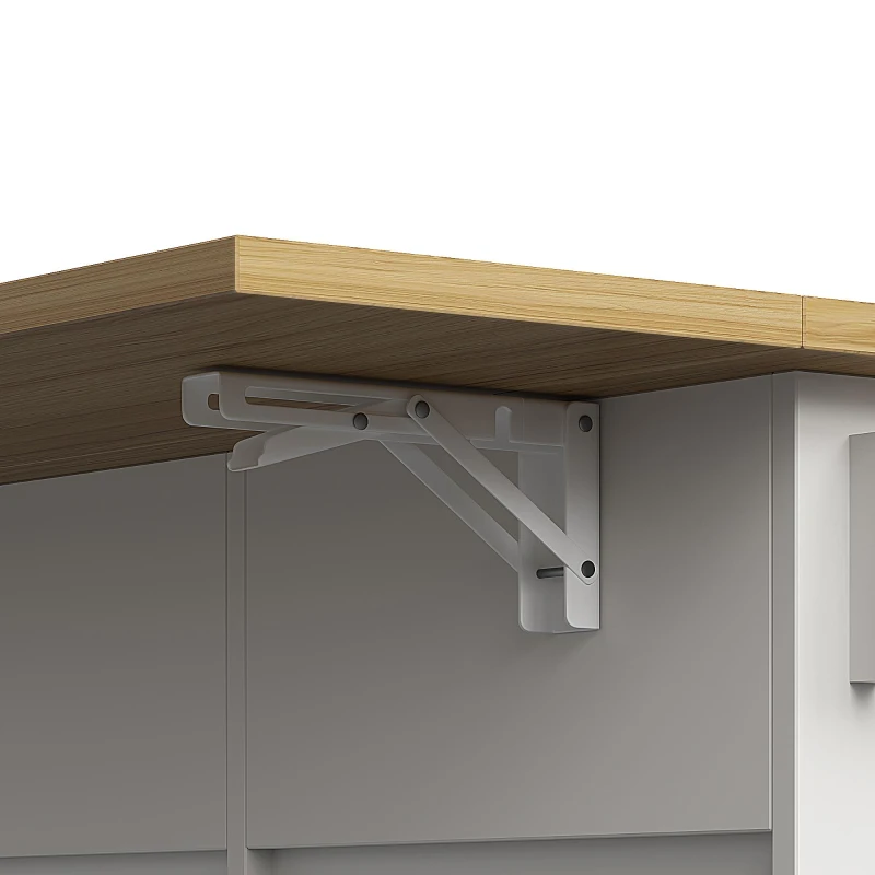 Desserte de cuisine avec plateau rabattable, 3 tiroirs, 2 portes, casier à bouteilles et porte-serviette, 124x40/65x91,5 cm, Blanc