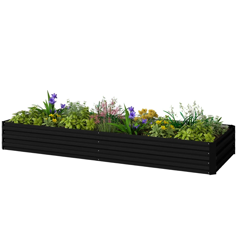 Outsunny Rechteckiges Garten-Hochbeet Pflanzkasten 241 x 90,5 x 30 cm gewelltes Stahlblech schwarz