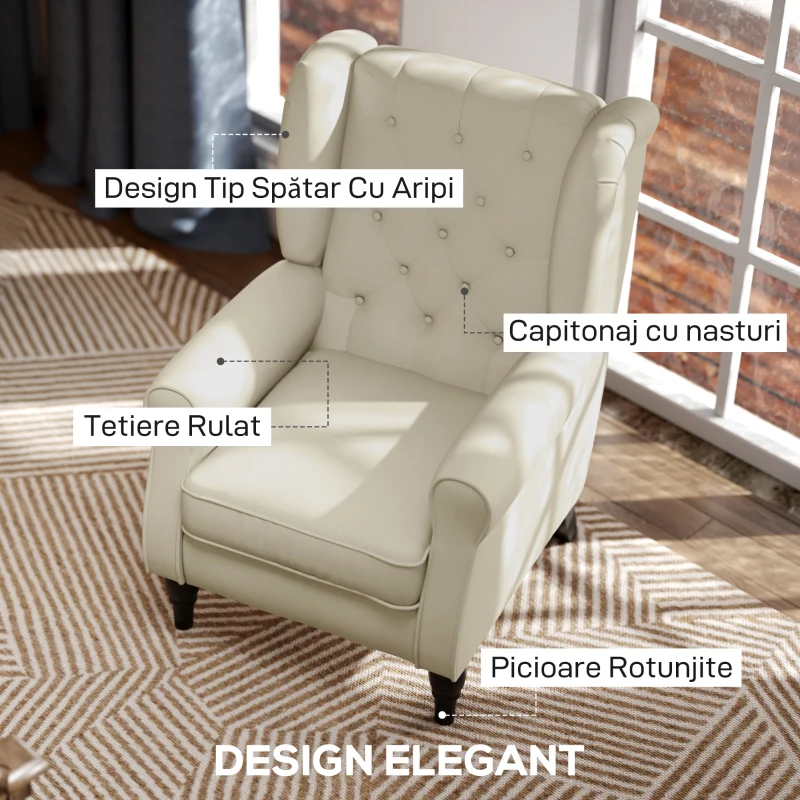 Homcom Scaun Decorativ Tapitat – Alb Crem, Cu Spatar inalt & Cotiere Moi