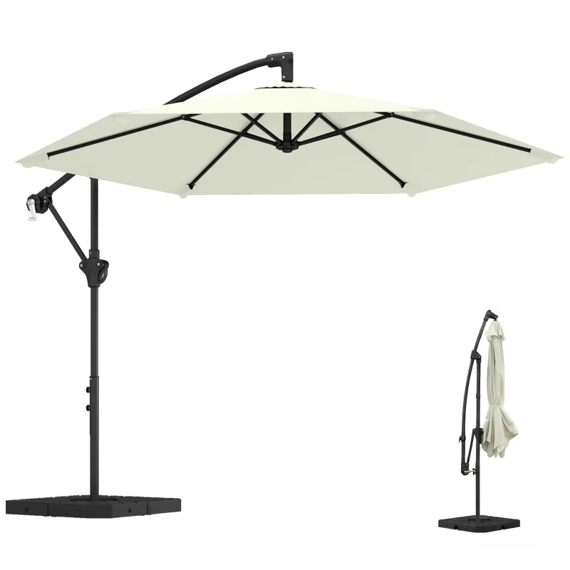Outsunny Sombrilla offset aprox. Ø300 cm Parasol con mecanismo de bloqueo, manivela, base con pesos, crema