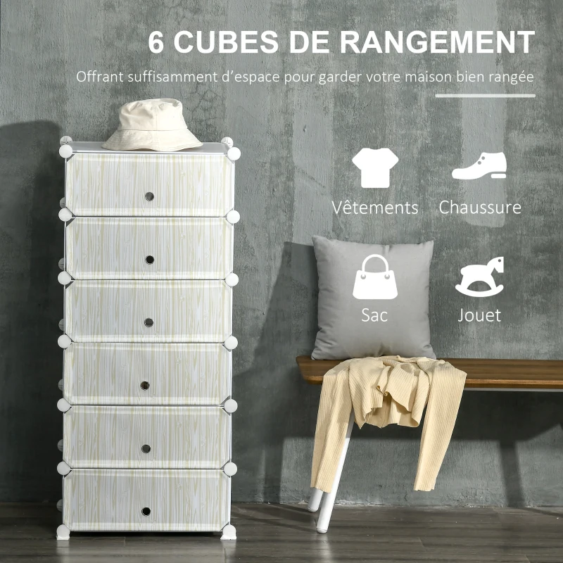 HOMCOM Armoire à chaussures modulable, meuble de rangement avec 6 cubes empilable en plastique, 49 x 36,5 x 108 cm blanc