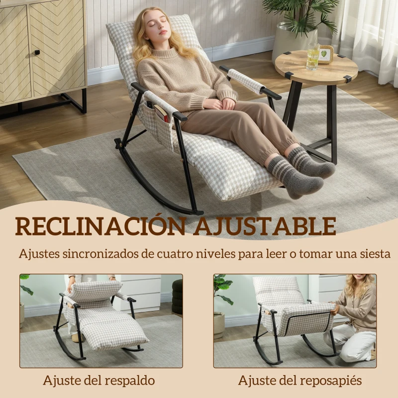 HOMCOM Silla Mecedora con Respaldo y Reposapiés Ajustables Mecedora Sillón Balancín Tapizado en Lino 62x100x89 cm Gris
