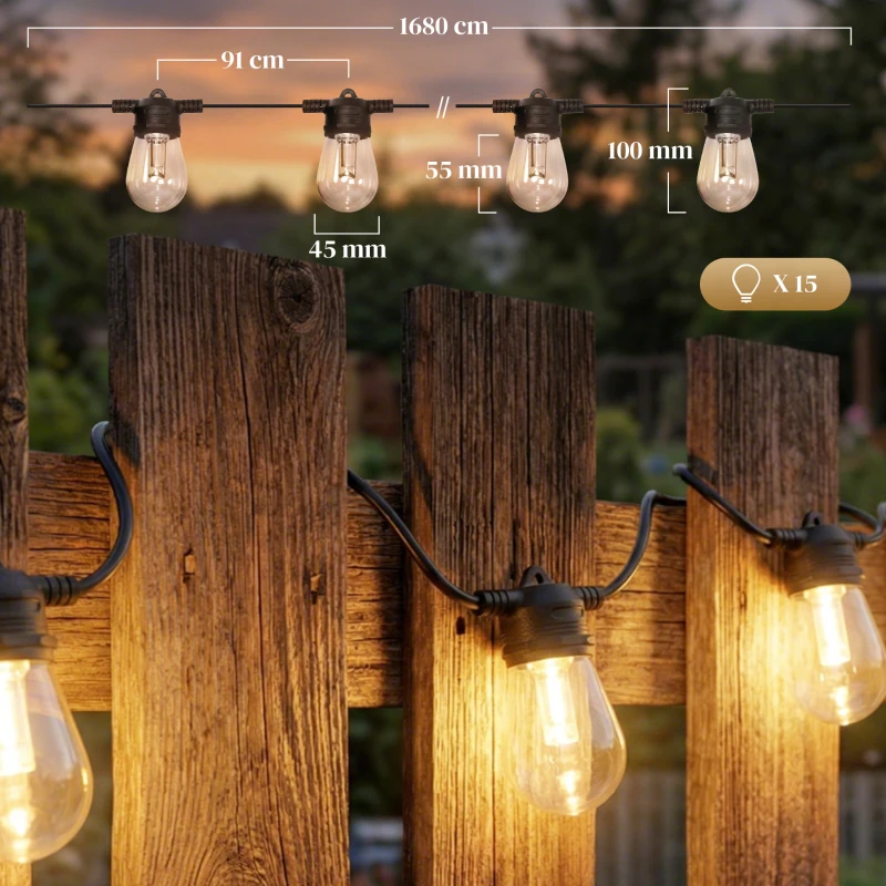 HOMCOM Globe-lichtsnoer, RGBW-lichtgordijn, IP44 waterdicht voor binnen- en buitendecoratie