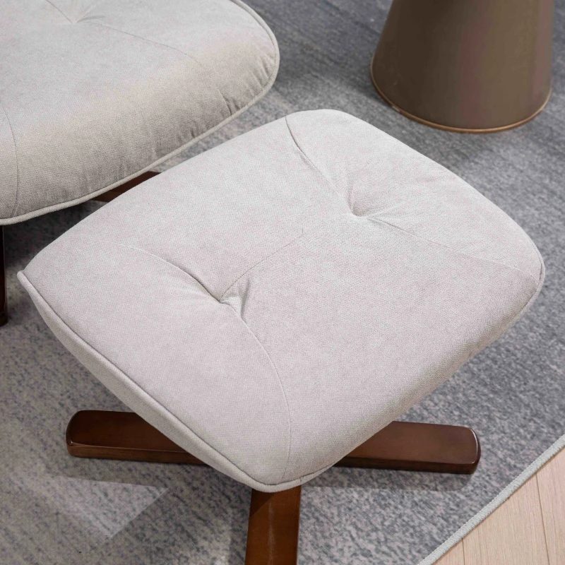 HOMCOM Linen Swivel Recliner Chair with Footstool, Upholstered Reclining Armchair with Wooden Base for Living Room, Light Grey