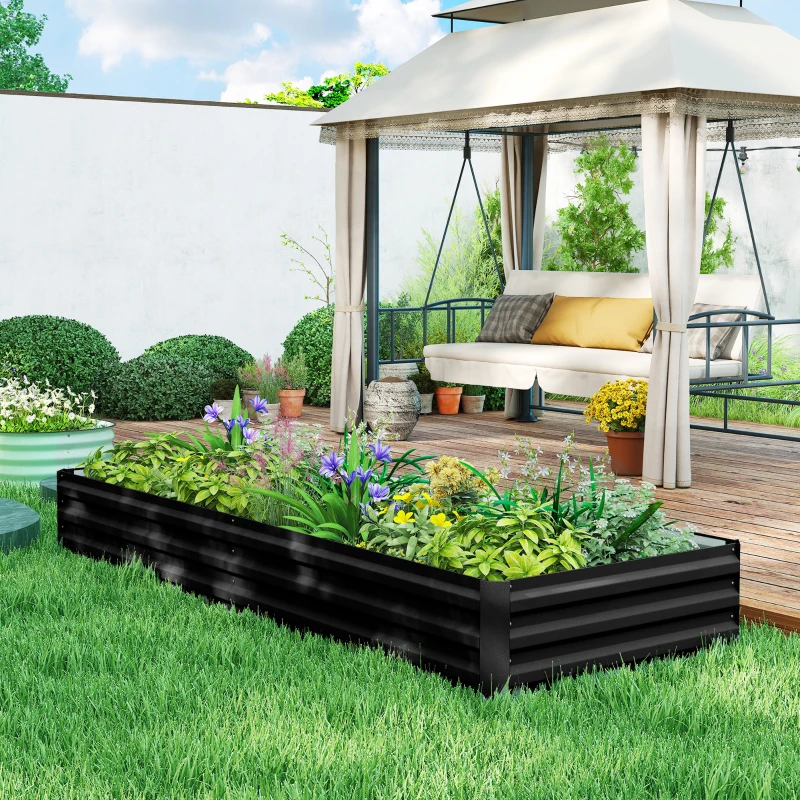 Outsunny Canteiro retangular para horta jardineira exterior 241 x 90,5 x 30 cm chapa de aço ondulada preto