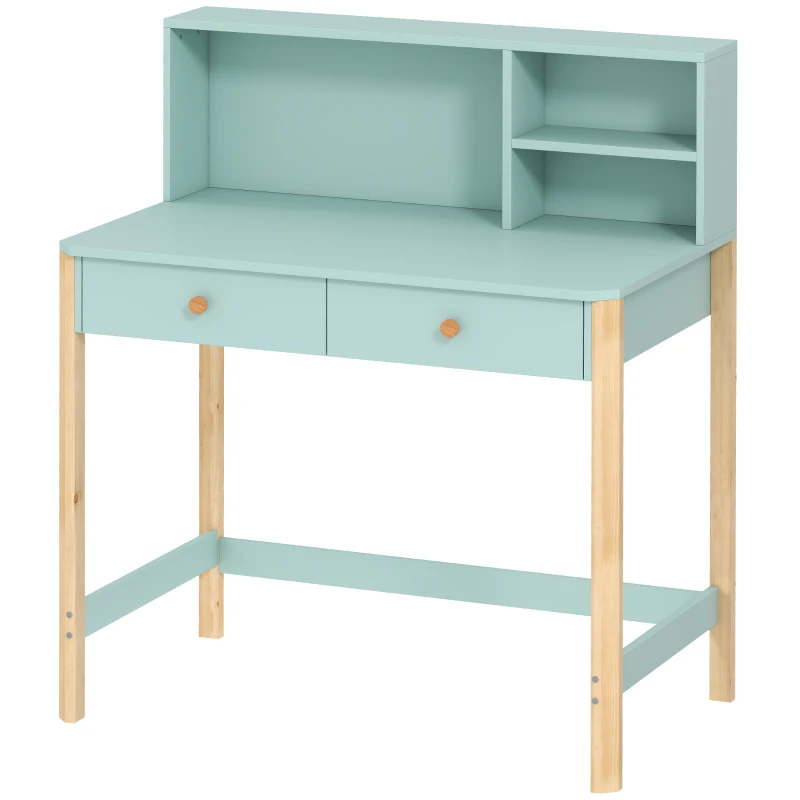 AIYAPLAY Escritorio Infantil Mesa de Escritorio para Niños con 3 Compartimentos Abiertos y 2 Cajones 90x52x105 cm Verde