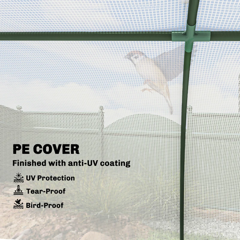 Outsunny Szklarnia z siatką PE, zimowa szklarnia foliowa ze stali, tunel foliowy 200 x 100 x 80 cm biały