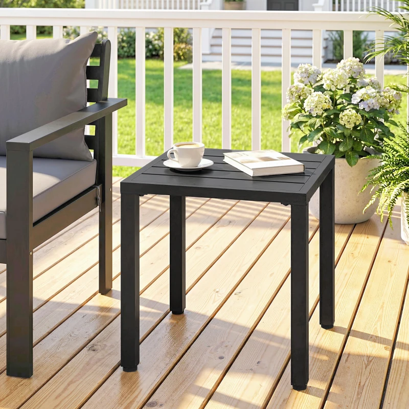 Outsunny Beistelltisch Garten wetterfester Gartentisch mit Lamellendesign, Quadratisch 45 x 45 x 45,5 cm