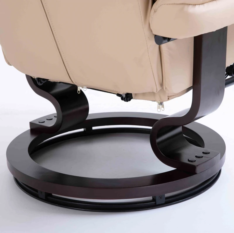 HOMCOM 360° Swivel Recliner Chair with Footstool, PU Leather Manual Recliner Armchair with Footstool, Solid Wood Base, Upholstered Reclining Chair for Living Room, Bedroom, Office, Cream