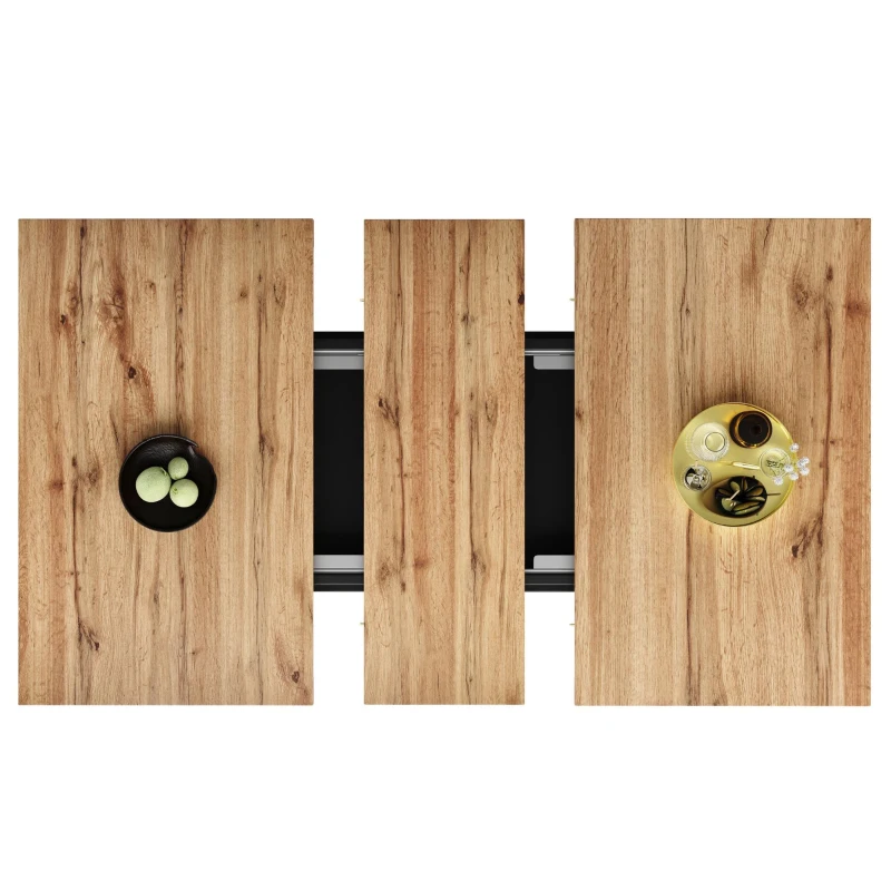 Mesa de comedor extensible con 3 niveles de almacenaje y puertas de vidrio, 110-140x80x76 cm, Negro