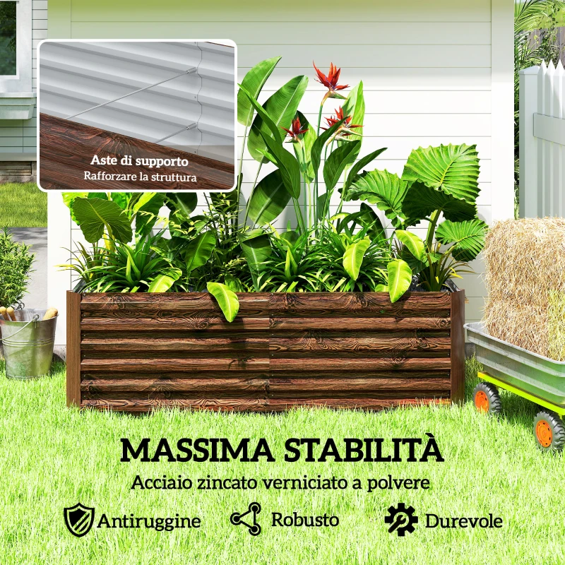 Outsunny Letto per Orto Rialzato con Fondo Aperto e Bordi Arrotondati, 180x90x57.5 cm, Marrone Scuro