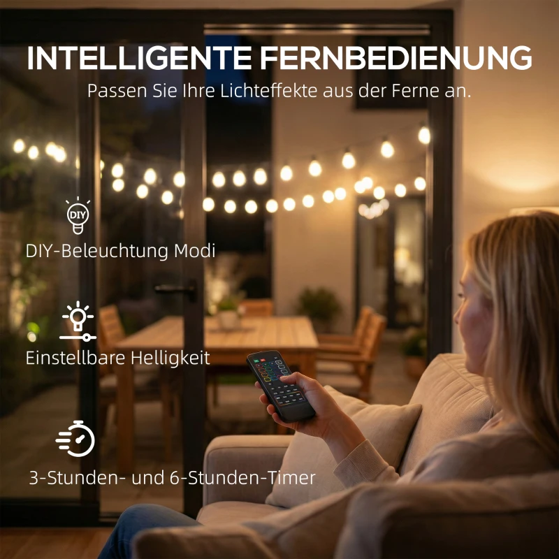 HOMCOM Globe-lichtsnoer, RGBW-lichtgordijn, IP44 waterdicht voor binnen- en buitendecoratie