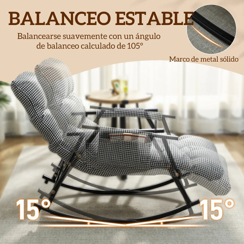 HOMCOM Silla Mecedora con Respaldo y Reposapiés Ajustables Mecedora Sillón Balancín Tapizado en Lino 62x100x89 cm Negro
