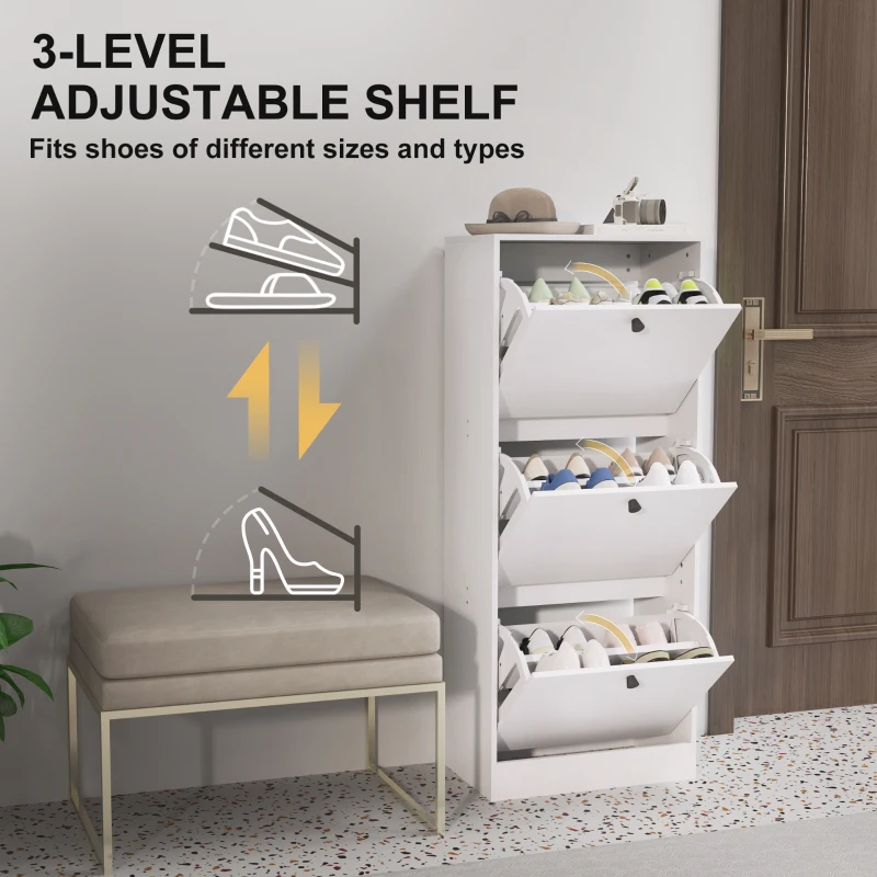 Szafka na buty z 3 klapami, regulowana przegroda, Biała