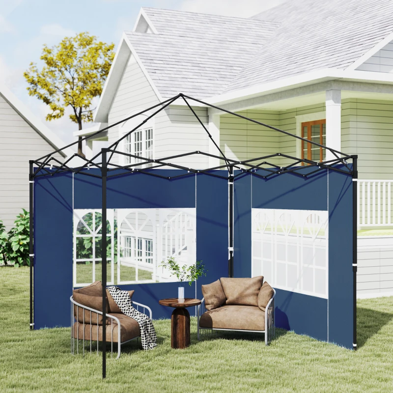 Outsunny 2er Set Seitenwände für Pavillon 3x3 3x6 Wasserdicht Seitenteile mit Fenster Blau